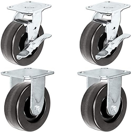 Casterhq 6" Heavy Duty Toolbox Caster Set W/ Phenolic Wheels, 1200 Lbs Capac HD6660-01-PHN-TLB-S04-2S-2R